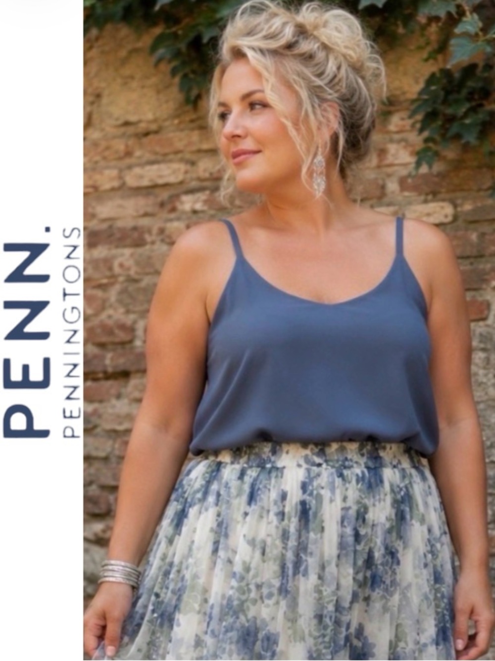 3X PENN Double Layer Camisole Top in Storm Blue with Adjustable Straps